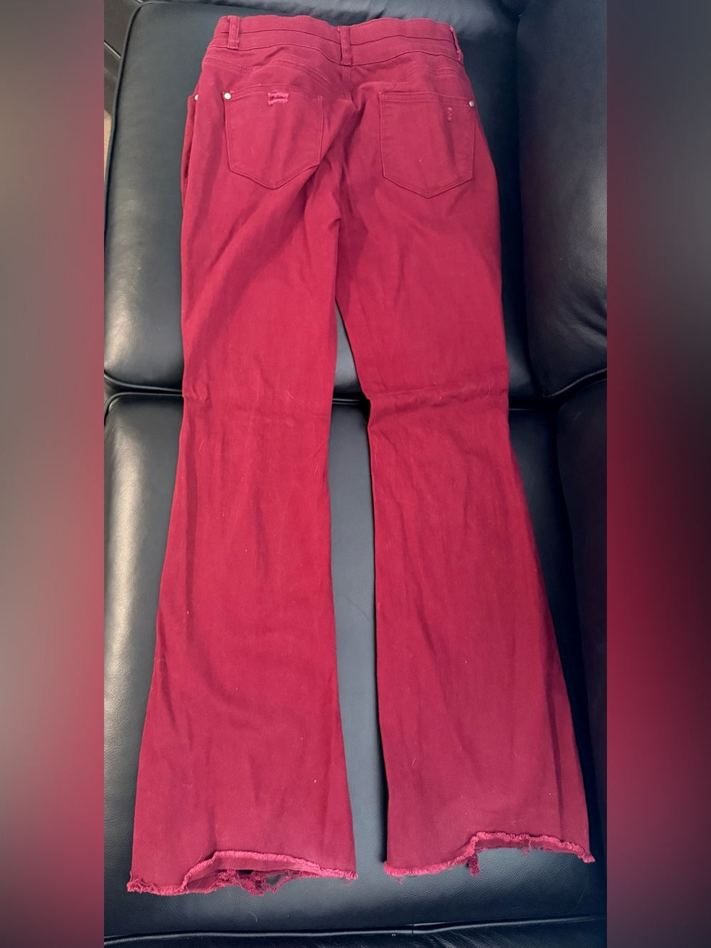 Boot-Cut Distressed High-Rise Pants in Raspberry - Picture 4 of 8